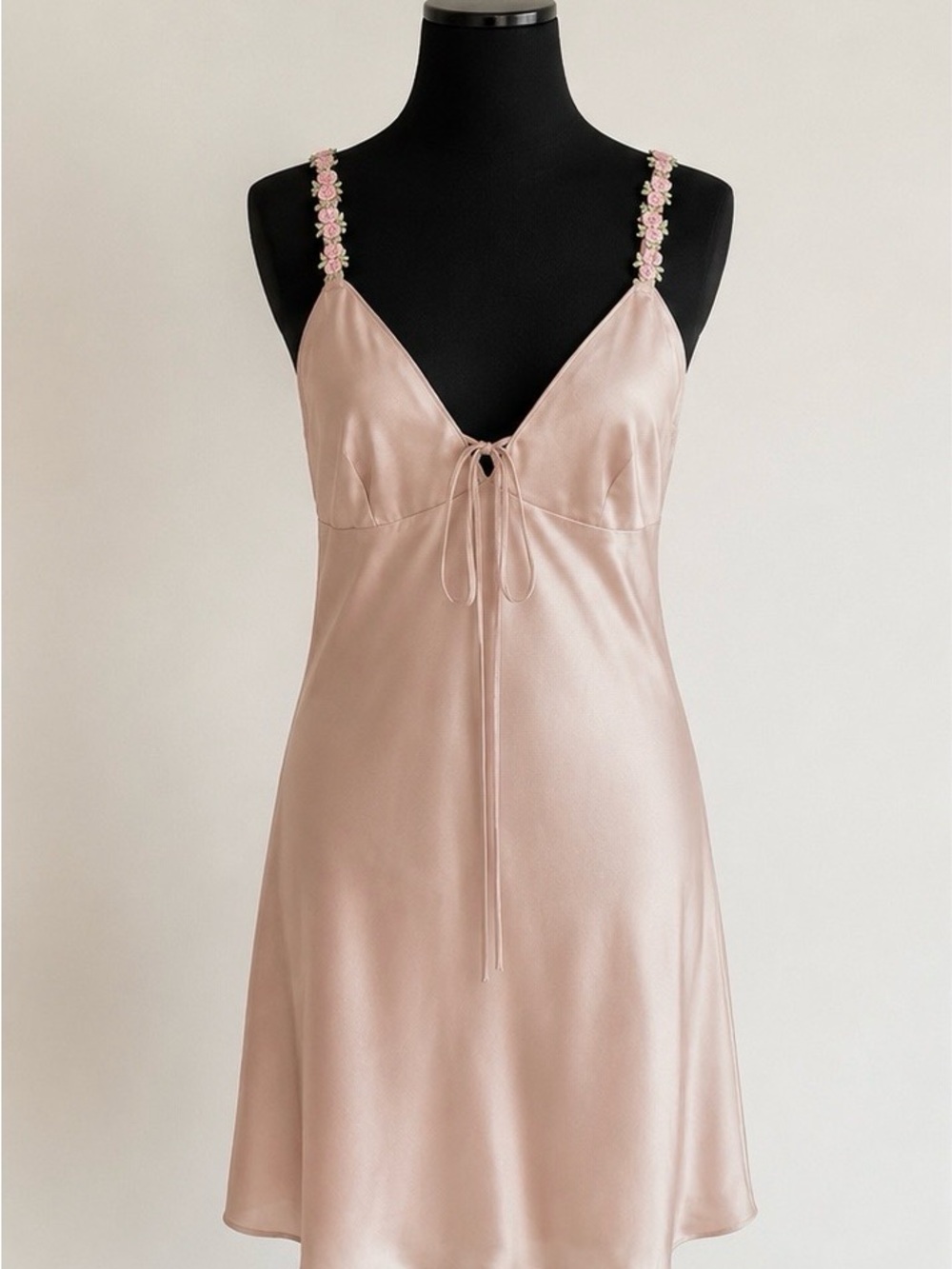Victoria's Secret Blush Pink Satin Slip Dress with Floral Straps